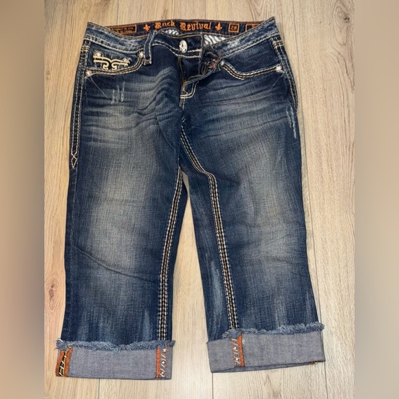 Rock Revival Kai Capri crop cropped Women's Blue Jeans denim - Picture 4 of 7